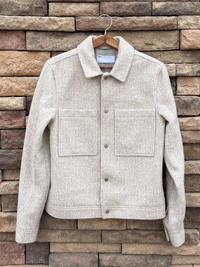 ASOS DESIGN White/Beige Wool-Look Harrington Jacket – Men’s Small